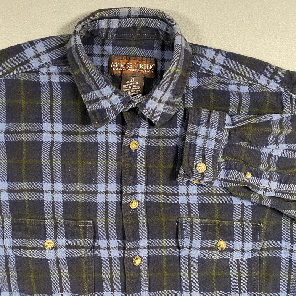 Vintage Moose Creek Heavy Flannel Shacket Mens XL Blue Green Cotton Button Down